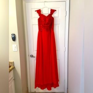 LovelyDress -Off Shoulder Beaded Dress-Red